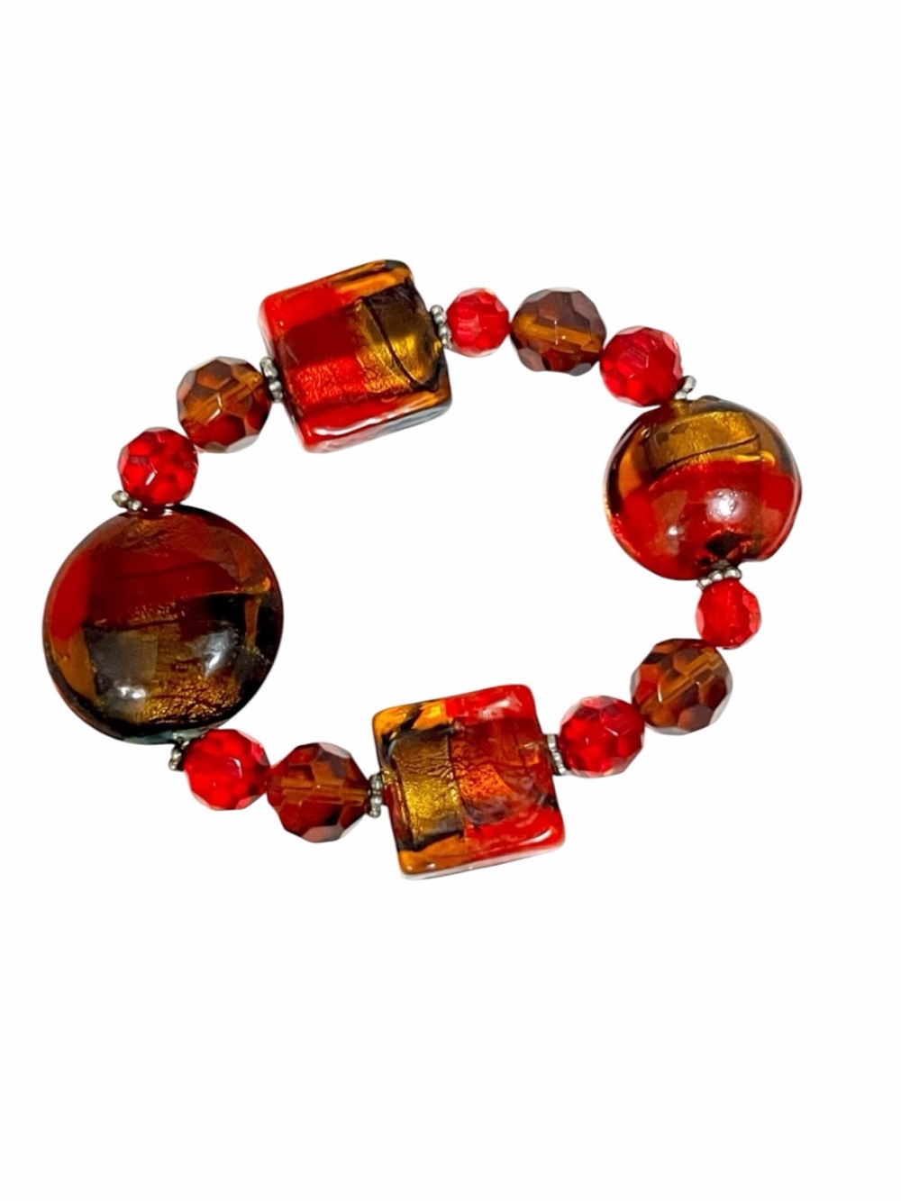 Vintage Stretch Bracelet with Gold Flaked Bakelite Lucite Beads
